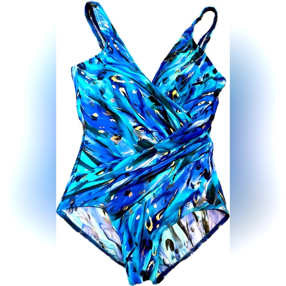 MIRACLESUIT Animal Magnetism Wrap Temptress One Piece Swimsuit/ Size 10 - Picture 2 of 11